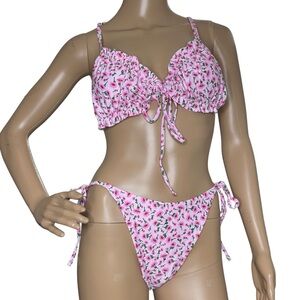 Zaful Floral Pink Floral Ruffle Bikini Set NWT 6